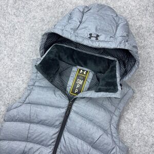 Under Armour Vest Mens Small Gray Storm‎ Infrared Down Insulated Hooded Puffer